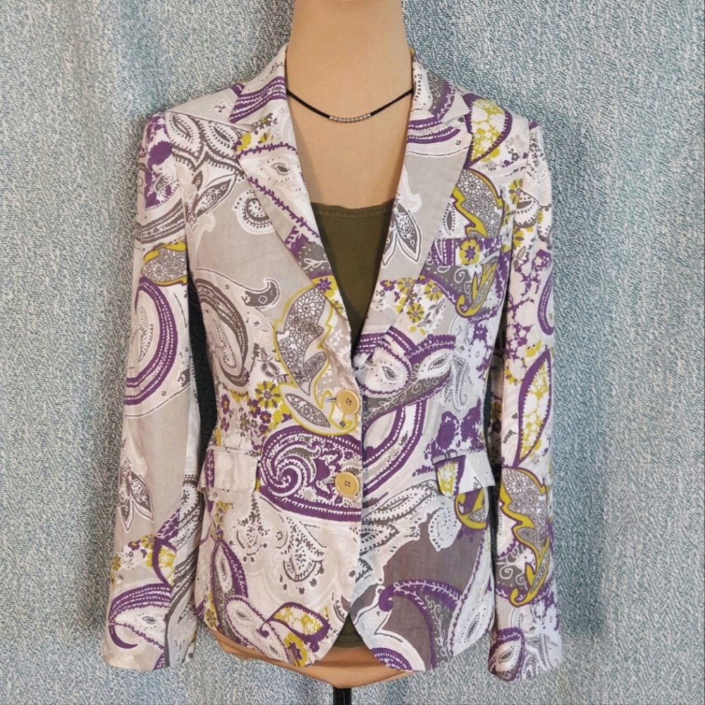 Etro Milano Linen Paisley Print Blazer, 46